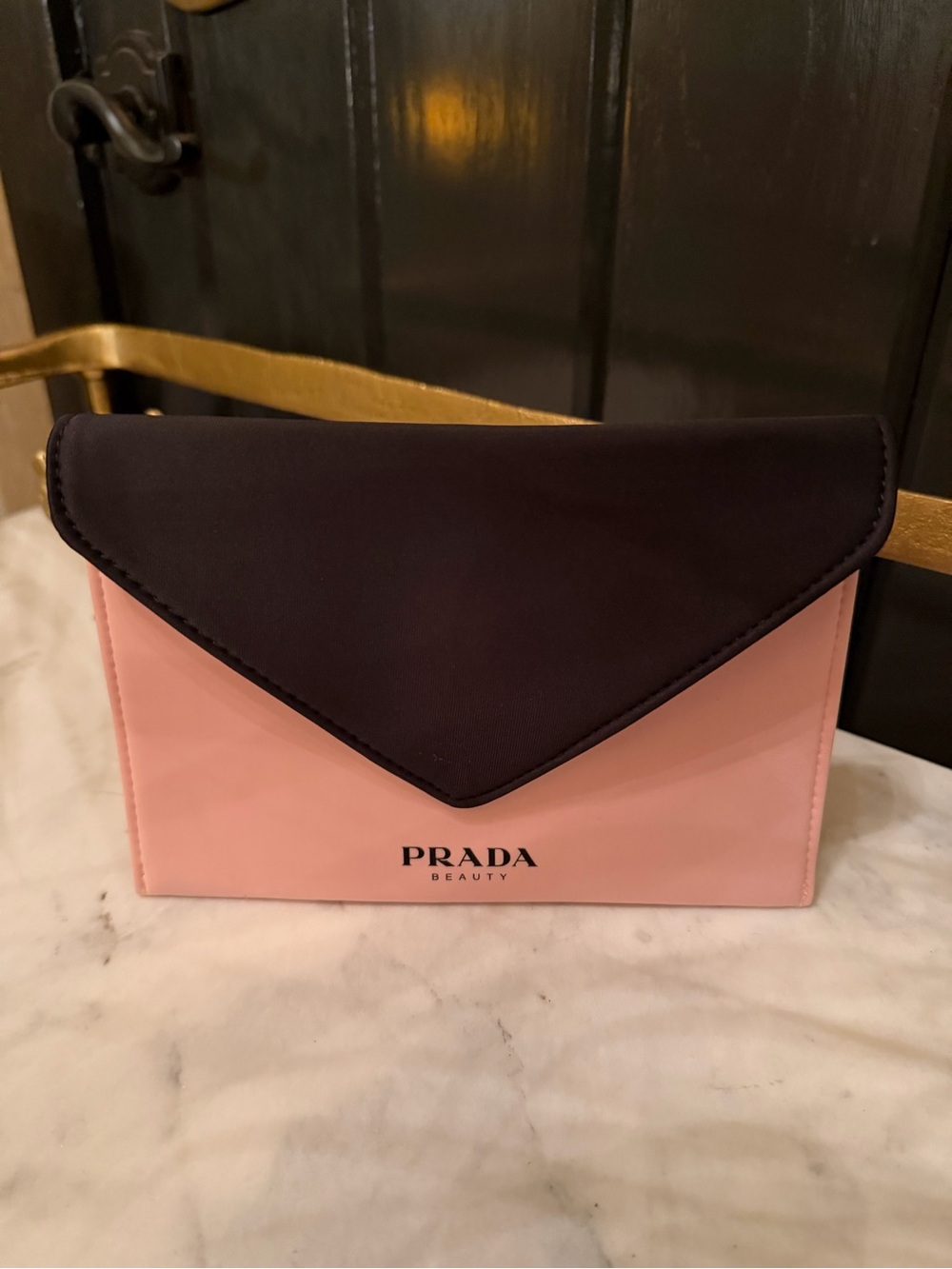 Prada Pink and Black Envelope Wristlet with Gold Strap